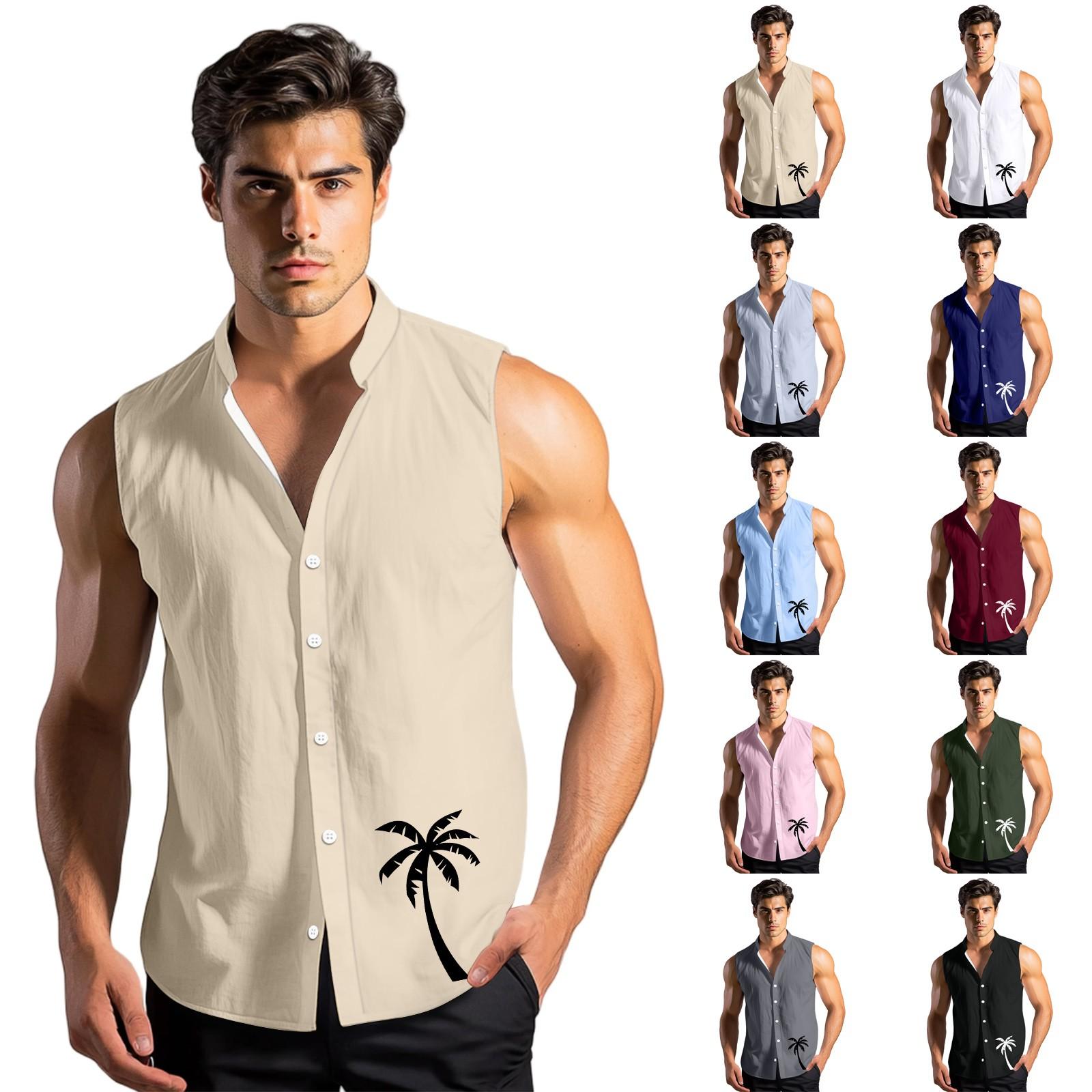 

Men s Fashion Printed Sleeveless Lapel Button-Down Shirt Vest Top M