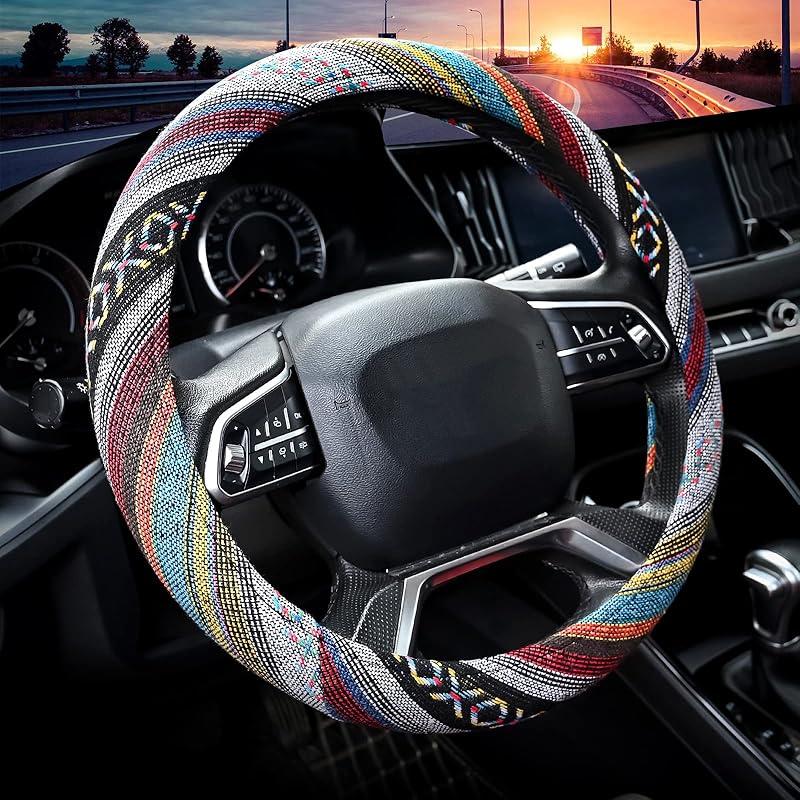 Valleycomfy Boho Steering Wheel Covers For Women Cloth Bohemian Universal 15 Inch Baja Blanket Enthic