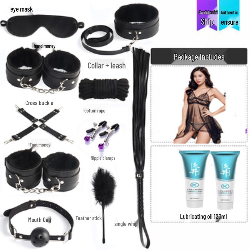 Flirty Bondage Set: Leather Handcuffs, Whip, Collar & Nipple Clamps