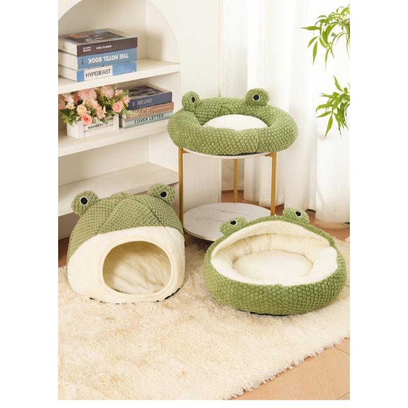 Cute Frog Series Pet Bed - Winter Cat House & Dog Bed Cartoon Animal Shaped Warm Shelter for Cats Dogs