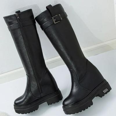 Leather Face Long Boots Women New Style Platform Boots for Women Casual Leather Boots Inner Height Increasing Women's Shoes