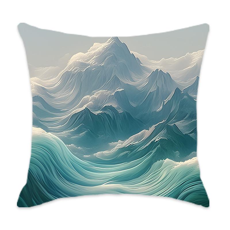 New Cyan Chinese Mountain Series Pillow, Comfortable and Soft Car Home Bedroom Bedside Pillow Cushion