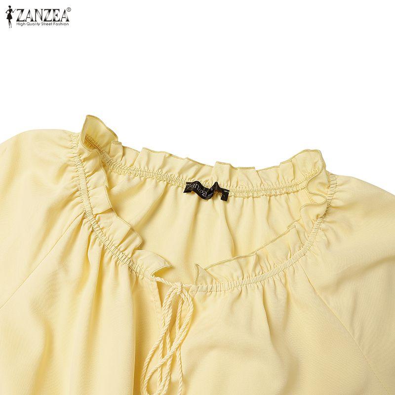 ZANZEA Women Bohemian Lace Crochet Patchwork Casual Long Sleeve Long Dress