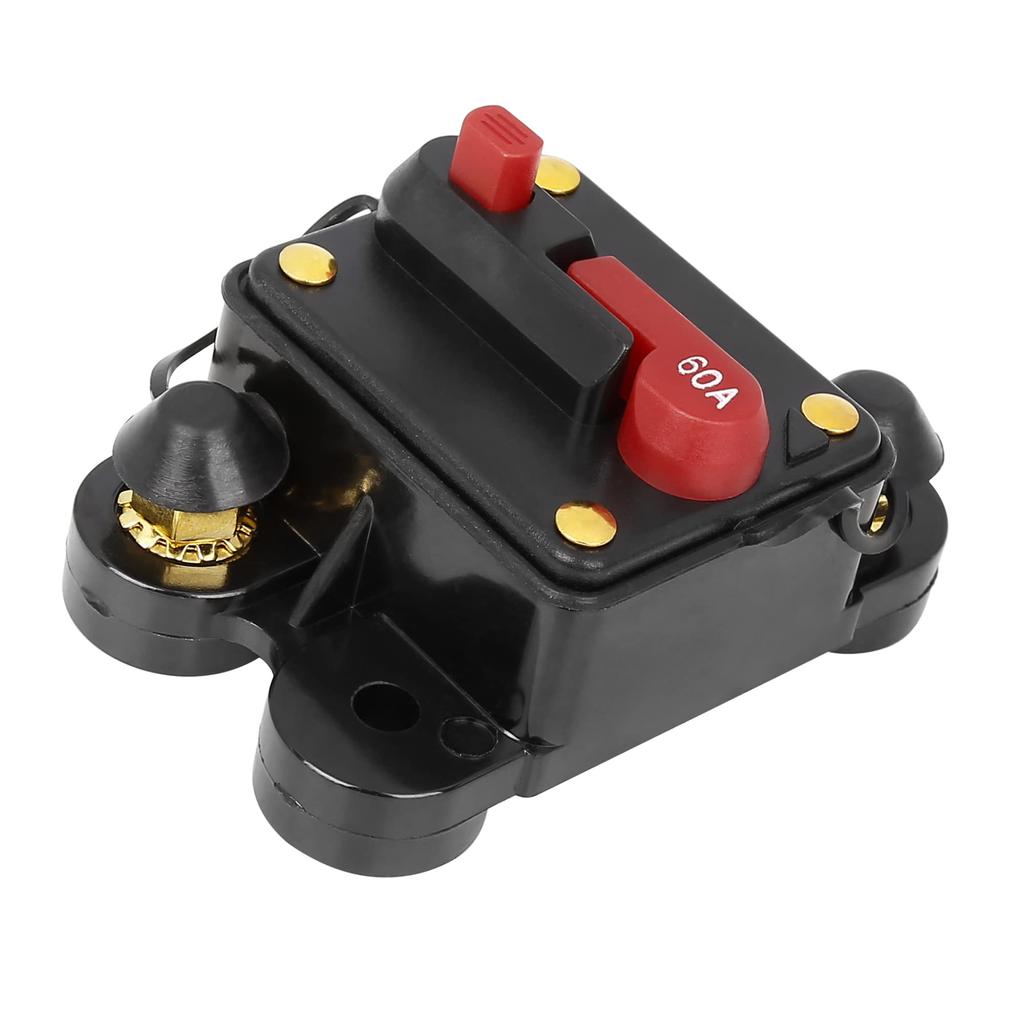 ACROPIX Wasserdichter Sicherungshalter Manuell zurücksetzbar Universeller Wechselrichter-Leistungsschalter für Auto-Audio 60A Schwarz 1 Stück