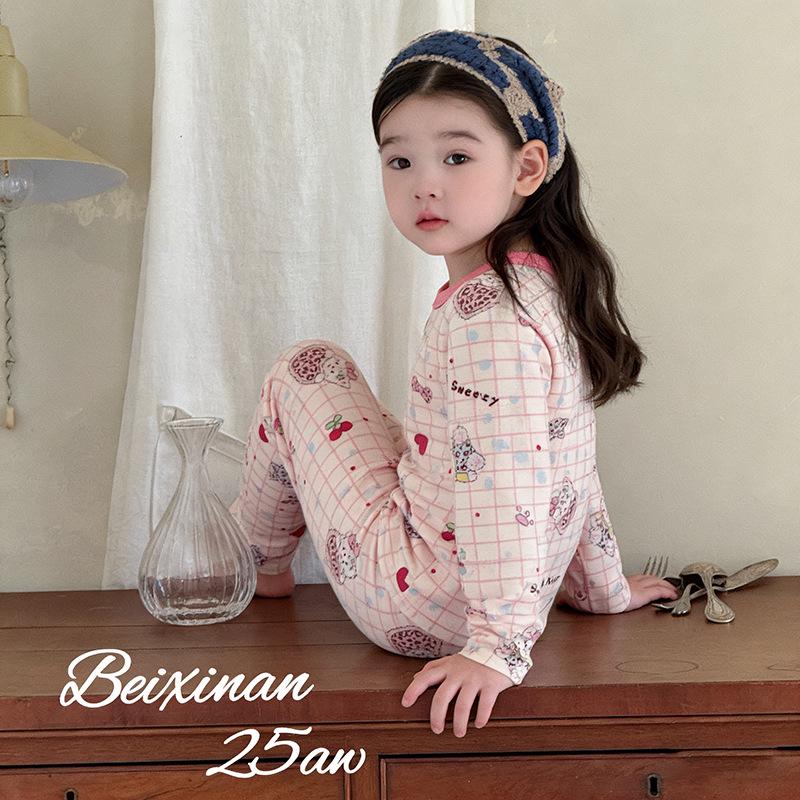 Korean Style Cartoon Cotton Pajama Set for Girls - Spring & Autumn Wear