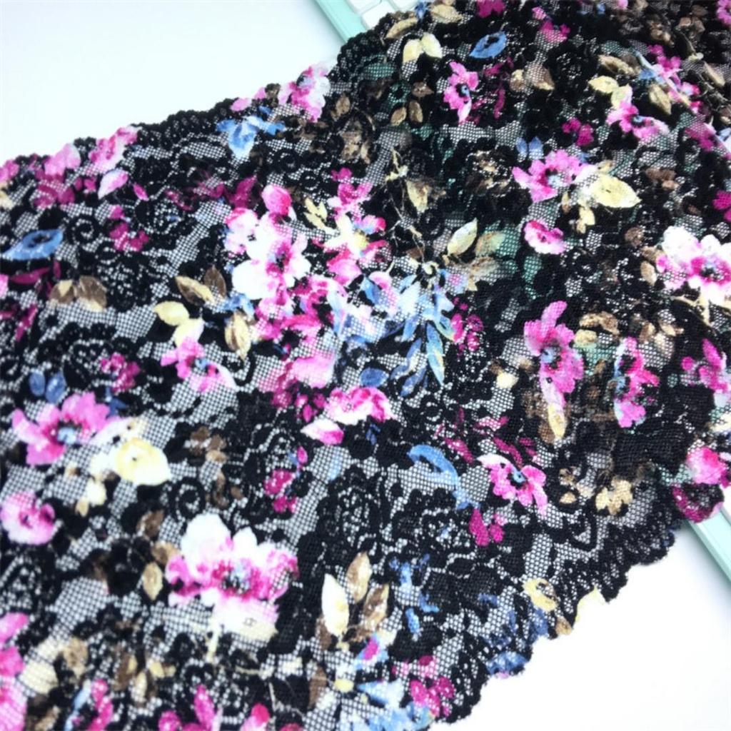 27cm Wide Printed Elastic Lace, DIY Stretch Sewing Lace Fabric for Lingerie, Bra, Underwear, Dress, Garment, Crafting