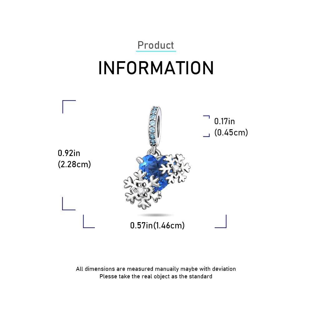 Charms Plata Blue Snowflake Heart Copper Plated For Charms Copper Plated Original Bracelet For Jewelry Making