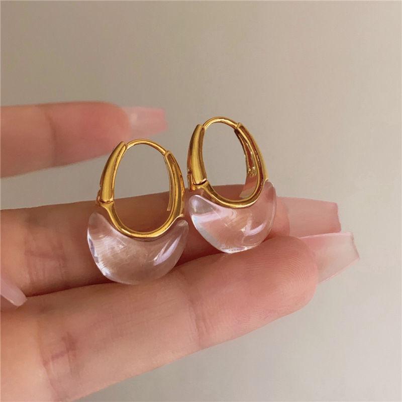 New Trendy Water Drop Stud Earrings For Women Fashion Copper Plated Golden Jewelry Transparent Accessories For Party