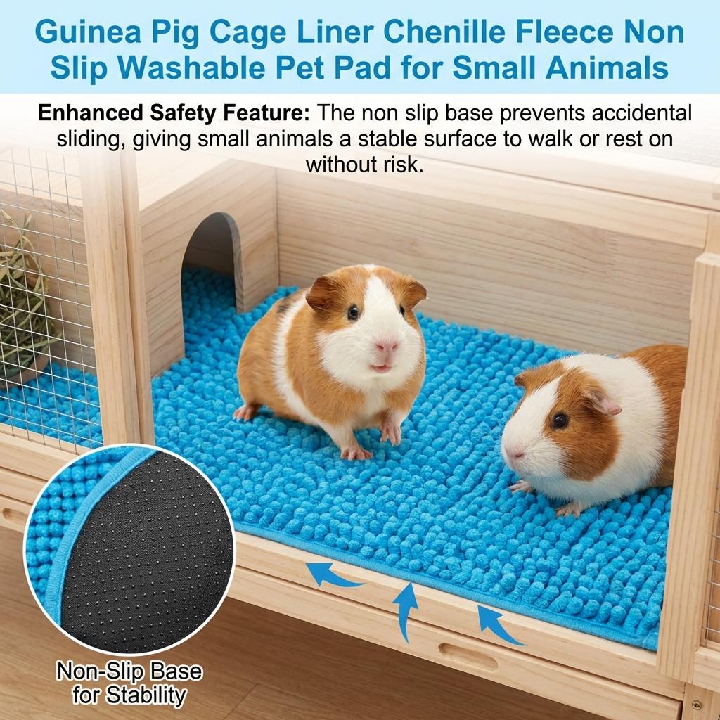 Guinea Pig Cage Liner Chenille Fleece Non Slip Washable Pet Pad for Small Animals