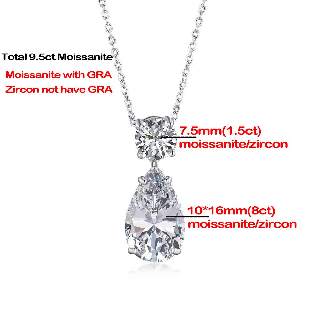 

9.5cttw Waterdrop Shape Moissanite Pendant Necklace for Women Pear Round Cut Diamond 925 Sterling Silver Wedding Jewelry GRA Full Moissanite GRA