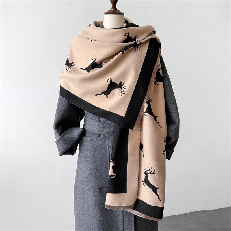 Luxury Brand Cashmere Women Animal Scarf Winter Warm Shawl and Wrap Bandana Pashmina Female Foulard Square Thick Blanket Poncho