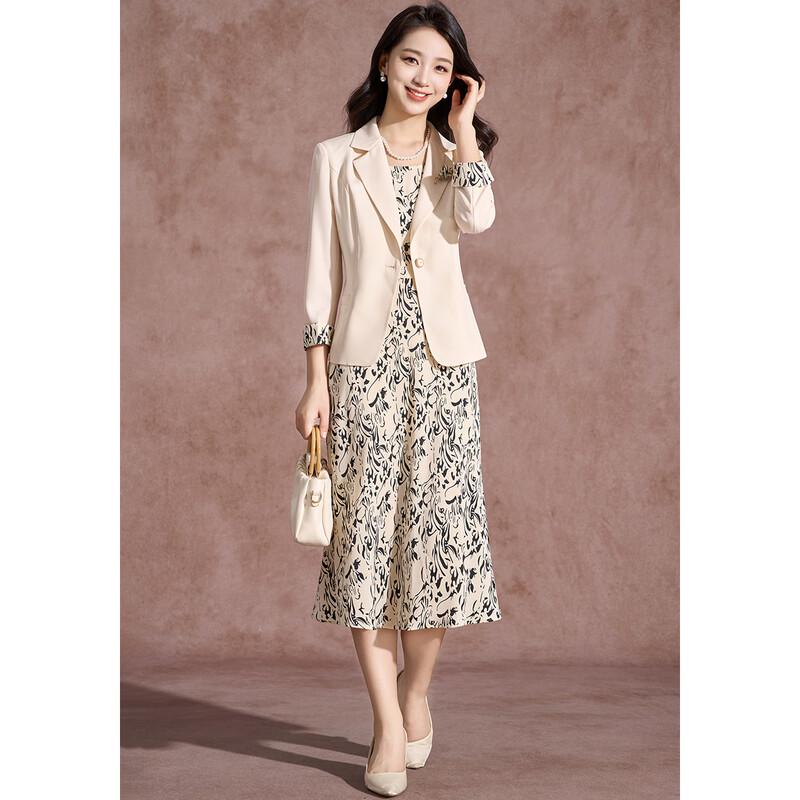 Elegantes Damen-Business-Blazer- und Blumenkleid-Set