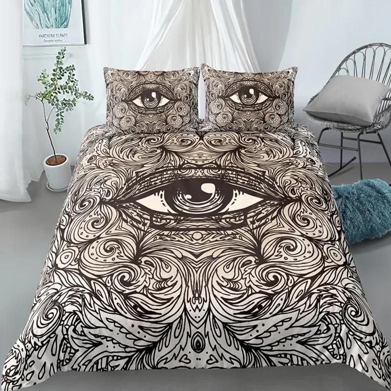 Mandala Eyes King Queen Duvet Cover Boho Psychedelic Style Bedding Set Teens Adults Hamsa Hand Devil's Eye Polyester Quilt Cover