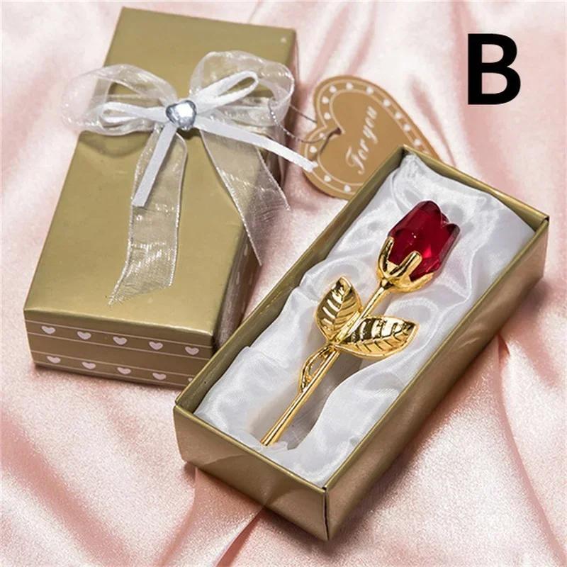 1 Pcs Crystal Rose Crafts Valentine's Day Small Gifts Crystal Rose Souvenirs Romantic Roses Ornaments