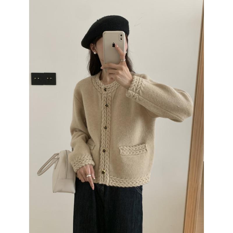 Twist Pocket Knitted Cardigan Autumn and Winter New Heavy Industry Lazy Style Loose Versatile Sweater Jacket Women