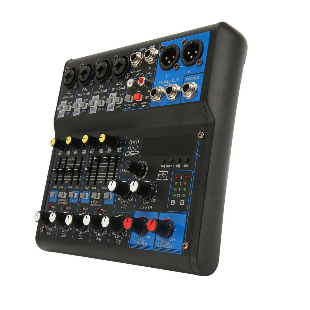 Sound Mixer 8 Channel Sound Mixer Board 99 DSP Effects Bluetooth MP3 Digital Mixer for Studio Stage