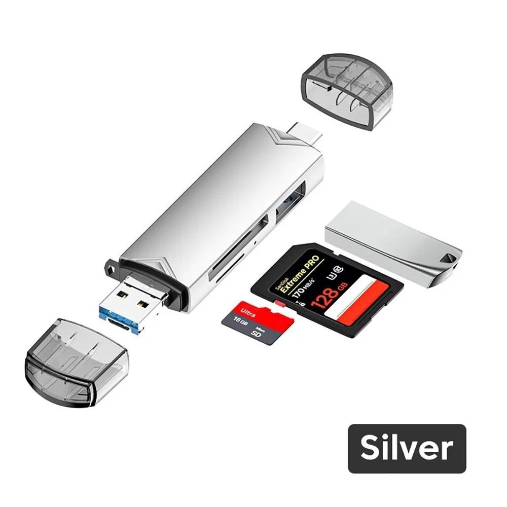 

6 In 1 Multifunction Usb 3.0 Card Reader U Disk Type C/Micro Usb/Tf/Sd Flash Drive Memory Card Reading Adapter Phone Accessories серебряный