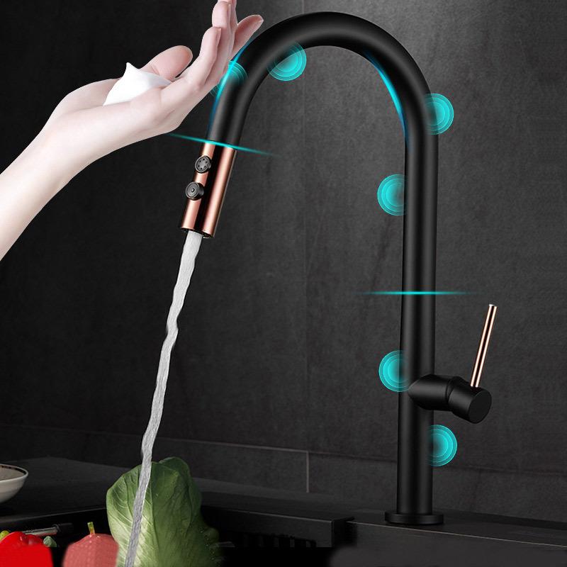 Black/White Smart Touch Pull Out Kitchen Faucets Crane For Sensor Water Mixer Kitchen Sink Tap 360 Rotation Sensor Kitchen Tap