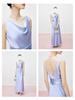 High-End Acetate Glossy Swing Collar Dress: Summer Socialite Style with Pleated Waist-Cinching and Luxe Texture.