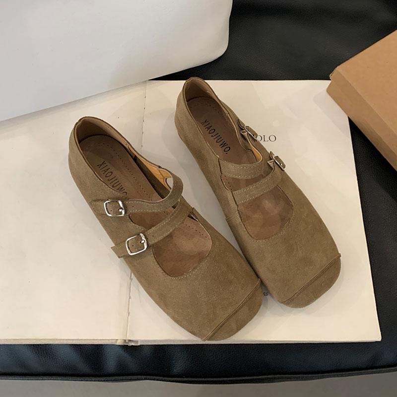 Fashion Fashion Buckle Strap Women Mary Janes Flats Shoes Female Square Toe Footwear Shallow Ladies Flats With Shoes