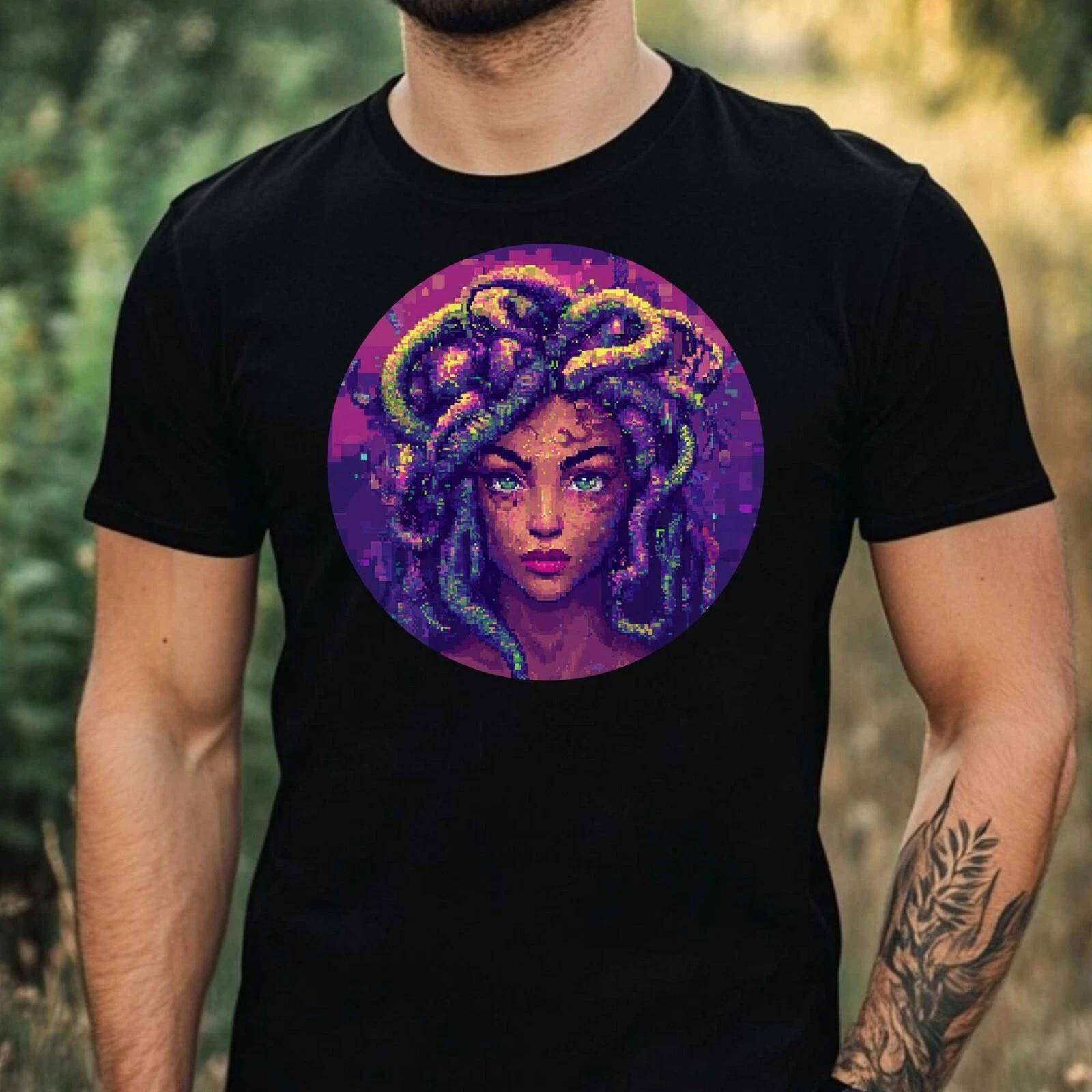 T-Shirt Herren Medusa Pixel Art Motiv Baumwolle Größe XS bis 5XL S