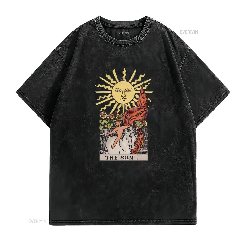 The Sun Tarot Card T Shirt Occult Clothing Alt Gothic Witchy Jersey Vintage Washed Stylish Comfortable Fashion Designer Clothes