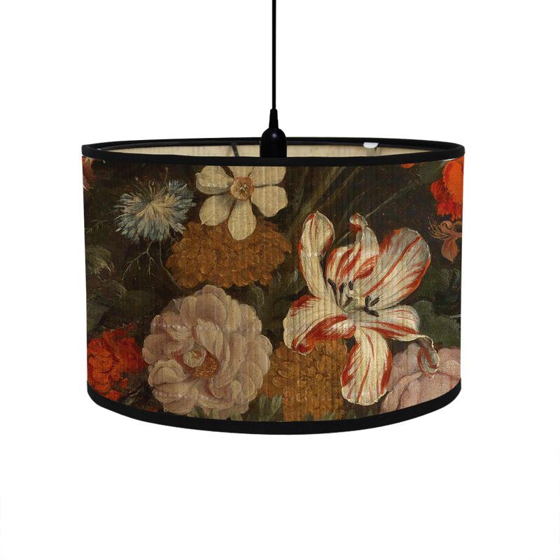 Retro Style Flower Printing Lampshade Japanese Style Homestay Decor Bamboo Art Chandelier Light Cover Chandelier Wall Lamp Shade