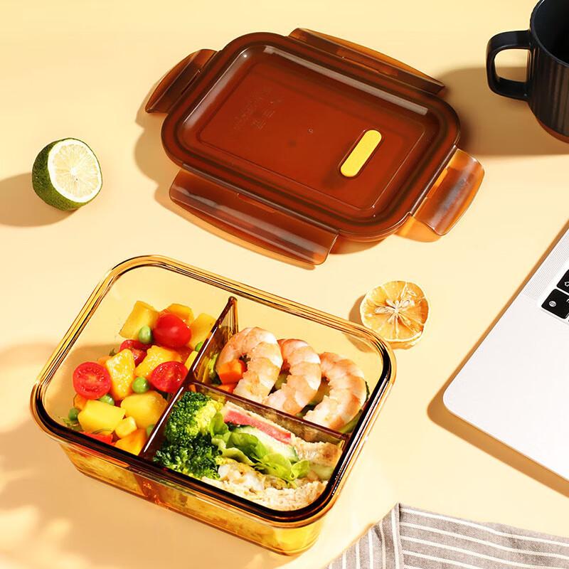 Hitzebeständige Glas-Lebensmittelaufbewahrungsbehälter, Mikrowellengeeignete Lunchboxen, Bento-Boxen mit 3 Fächern, 1020+700+400ml + Tasche + Geschirr