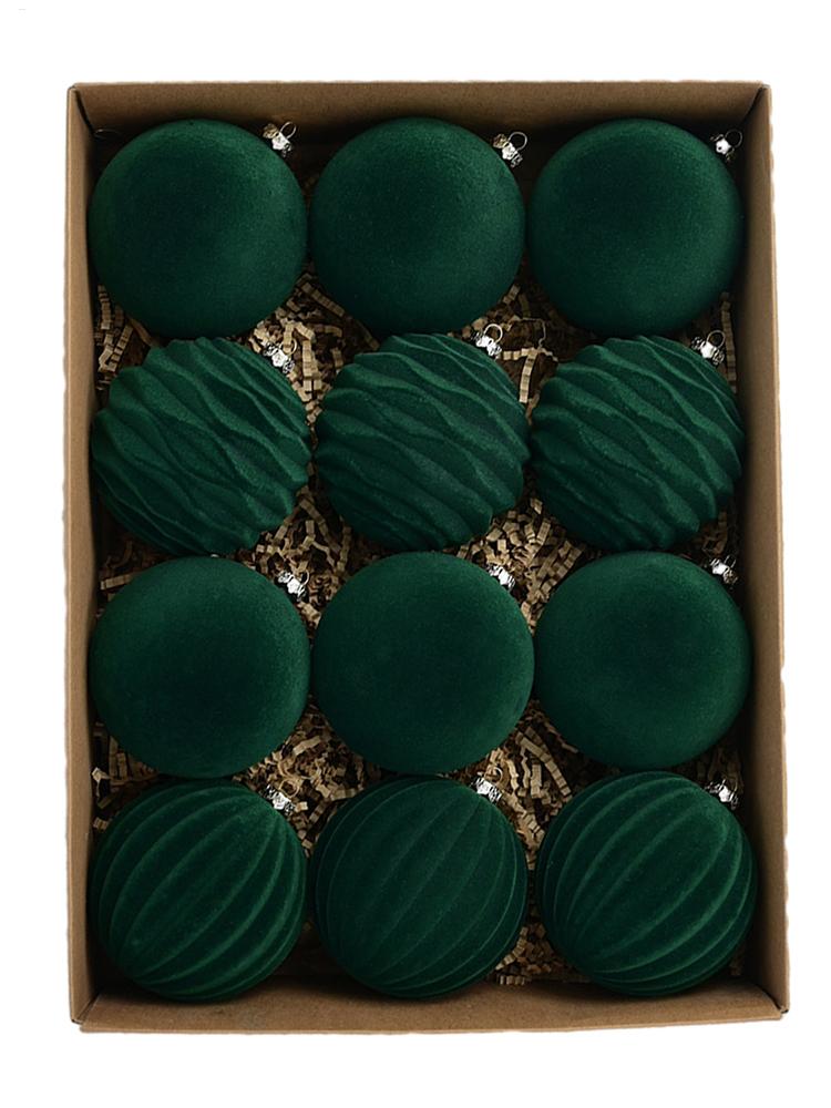 12pcs 8cm Velvet Christmas Ball Pendant Reusable Christmas Hanging Balls Flocked Xmas Tree Ornaments Party Favors