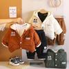 Boys' Long Sleeved 3-piece Set, 0-5-year-old Children's Warm and Thick Cotton Clothing Set, Autumn and Winter Baby Clothes