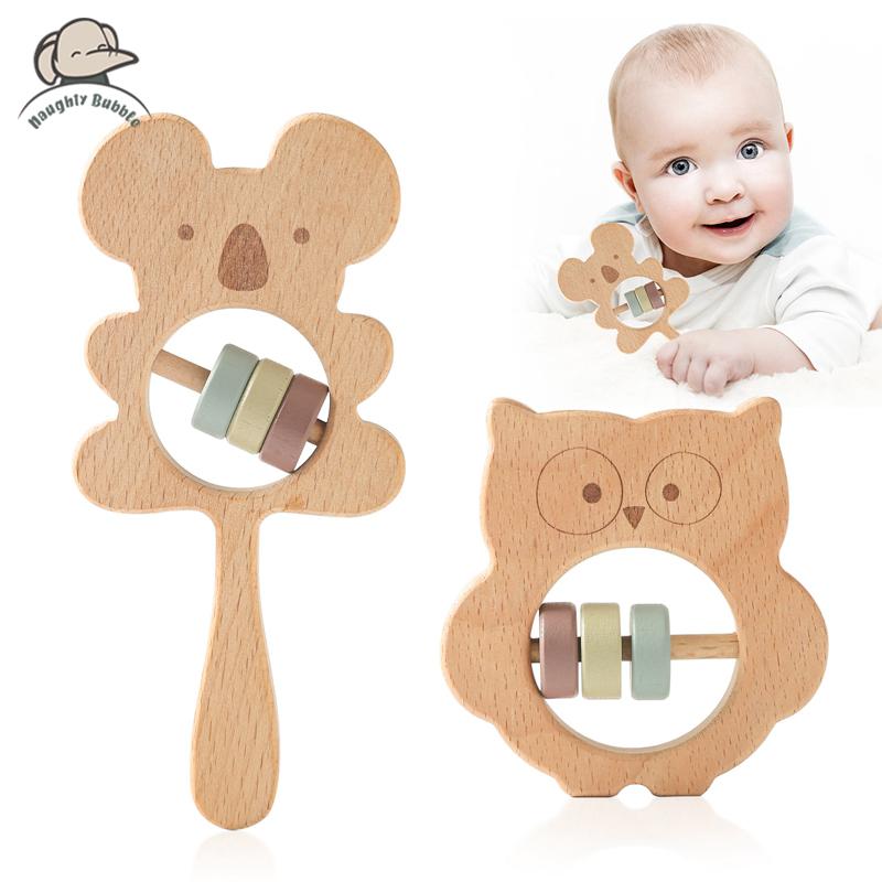 Wooden Rattles For Kids Animal Koala Handbells Newborn Baby Bed Bell Educational Toys Safe Food Grade Baby Teether Baby Items