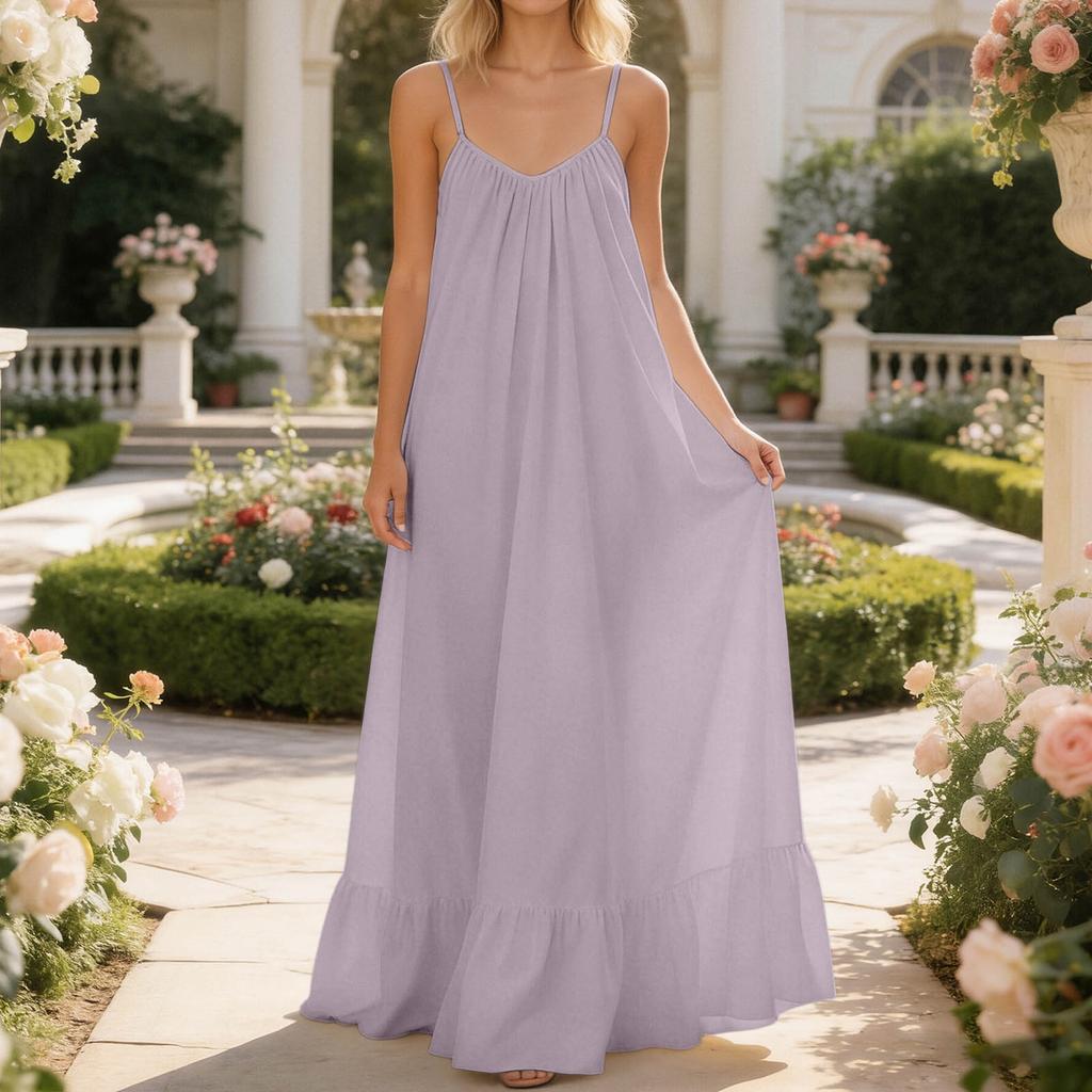 Women's  Breathable Backless Ruffled Hem Long Dress