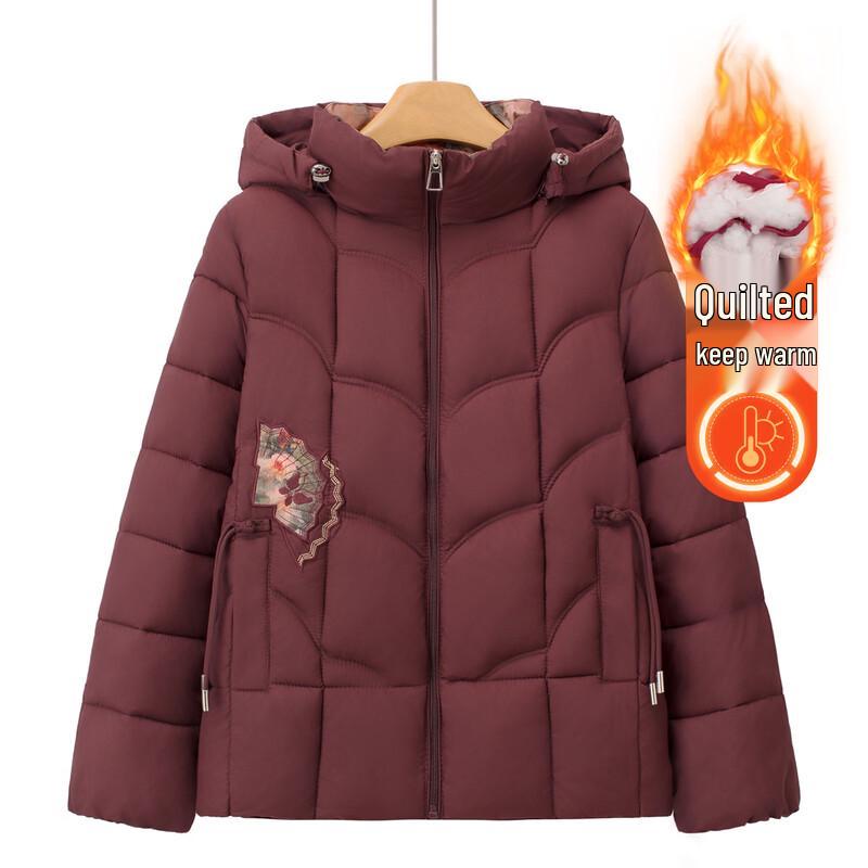 

Elderly Women s Winter Hooded Padded Mid-Length Coat 3XL