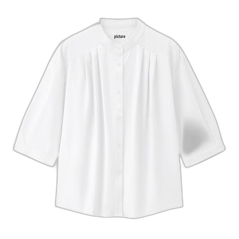 Giordano Women's Pure Cotton Stand-Up Collar Mid-Sleeve Shirt