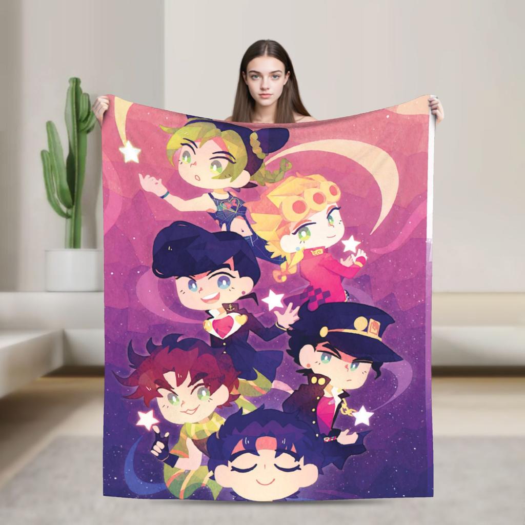 Bizarre Adventure Knitted Blanket Anime Flannel Throw Blanket Home Couch Decoration Soft Warm Bedspread