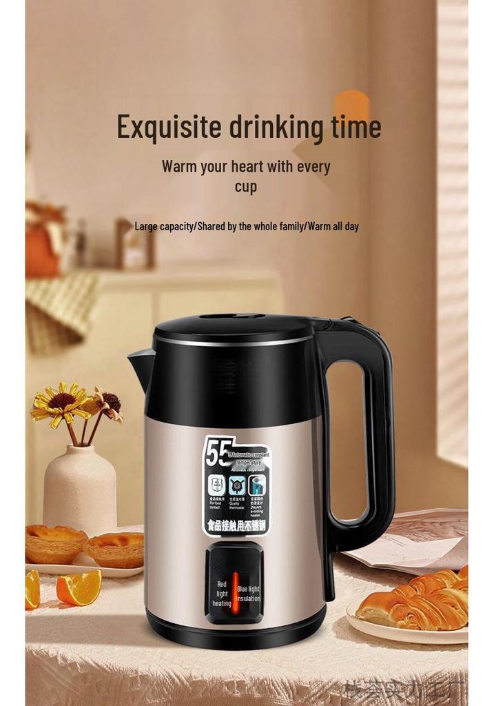 304 Stainless Steel Electric Kettle: Double-Layer, Anti-Scald, Quick Boil, Smart Insulation, Durable, Constant Temperature Control