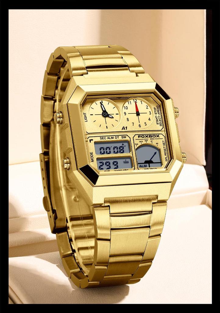 FOXBOX Men's Square Multifunctional Student Electronic Watch with Alarm and Waterproof Features