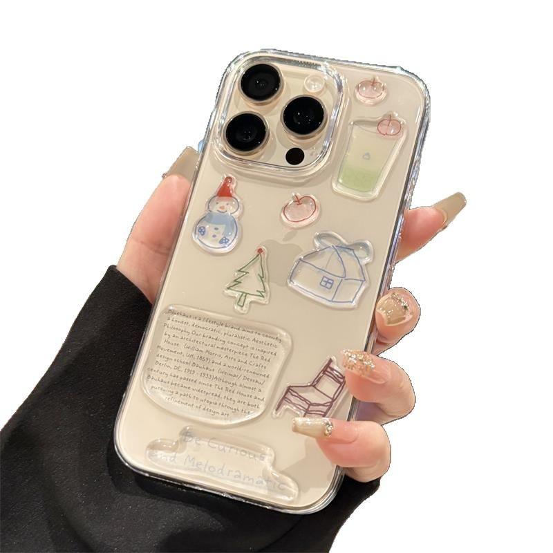 Cute Snowman DIY Sticker for Apple 11Promax Mobile Phone Case 11promax High Transparency Large Hole Explosion