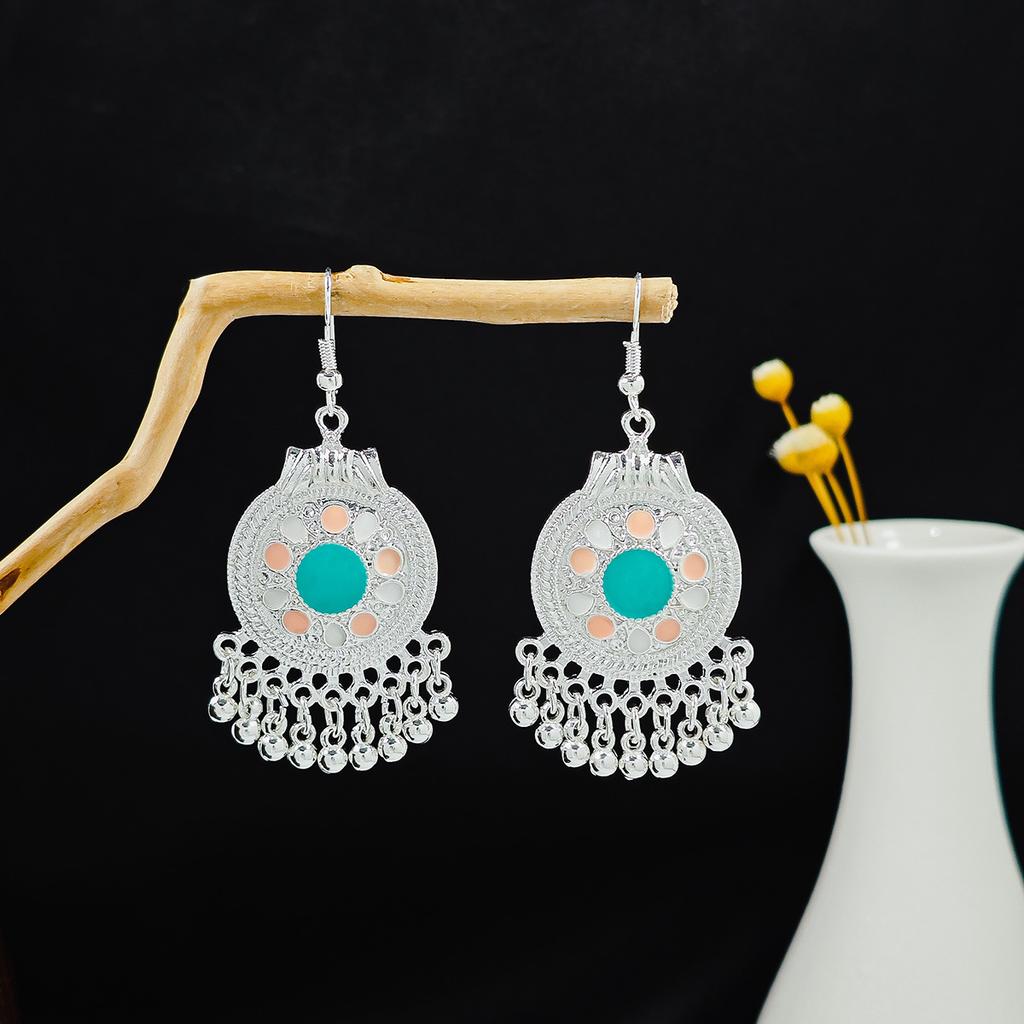 Geometric Round Ethnic Style Earrings, Long Fringed Earrings For Bohemian Retro Tourist Attractions