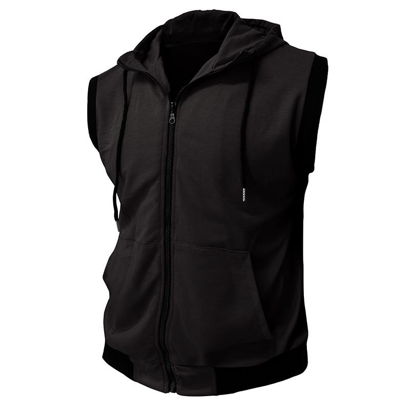 2025 Bestseller Men's Double-Layer Sleeveless Hooded Zipper Sweatshirt - Color Block Casual Fashion
