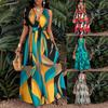 Cross V Neck Loose Sleeveless Printed Dress Casual Summer Loose Slim Fit Party A-line Long Dresses Female Holiday Sweet Elegant Fashion Clothing