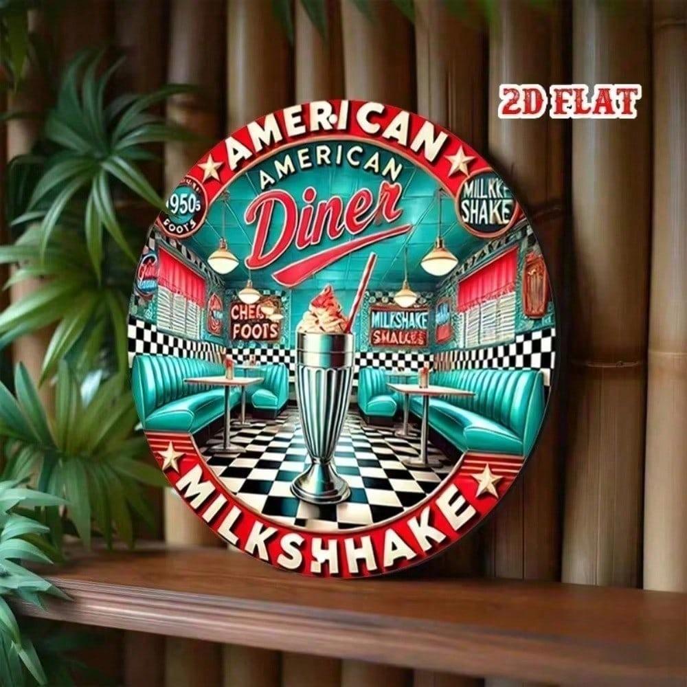 Vintage 1950s Retro Round Metal Wall Sign 12 Inch Milkshake Diner Tin Sign for Bar Pub Kitchen Home Decor Aluminum Art