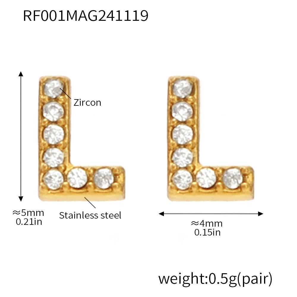 Qiong Yao 26-Letter Zircon Inlaid Jewelry Set: Gold-Plated Titanium Steel Necklace, Bracelet, Ring, and Stud Earrings.