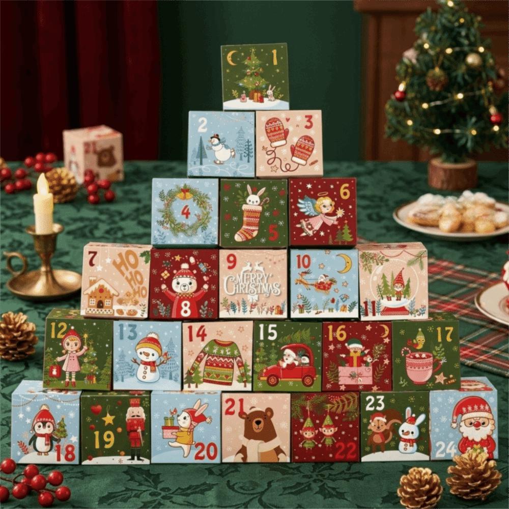 24pcs DIY Advent Calendar Boxes Mini Xmas Numbered Decorative Boxes Desktop Decor
