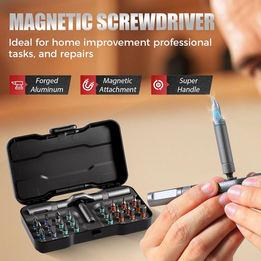 Diy Screwdriver 24 In 1, Upgrade 24 In 1 Multi Bit Magnetic Screwdriver Set, Multi-purpose Ratchet Wrench Screwdriver S2 Magnetic Bits