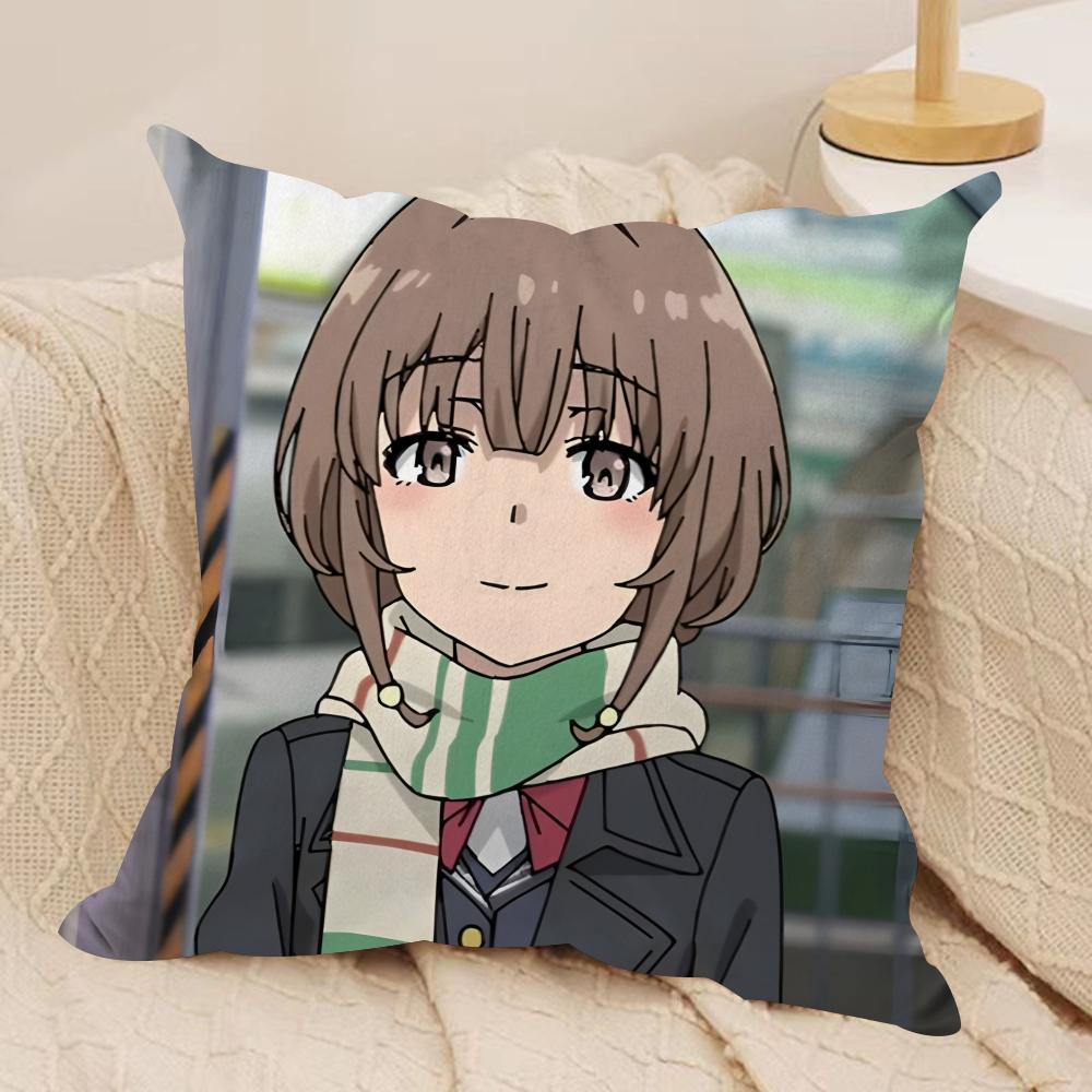 Mai SakurajimaS Anime Prints Cushion Cover Silky Short Plush Invisible Zipper Dustproof Sofa Pillow Case For Home Decor