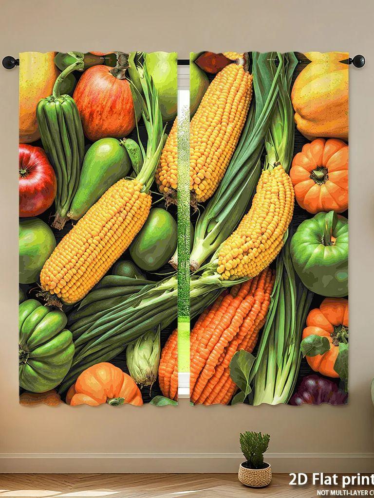Piece Set High Definition Digital Printed Curtainsmulticolor Seasonal Vegetables Harvest Style Curtainhome Decoration Curtain Made Of Polyester