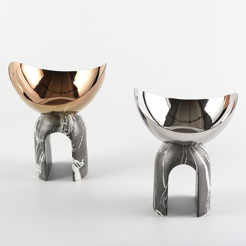 Metall Fruktskål Geometrisk Marmorbåge Högfotad Snacksfat Skrivbordsförvaringsbricka Metallfigur Heminredningstillbehör