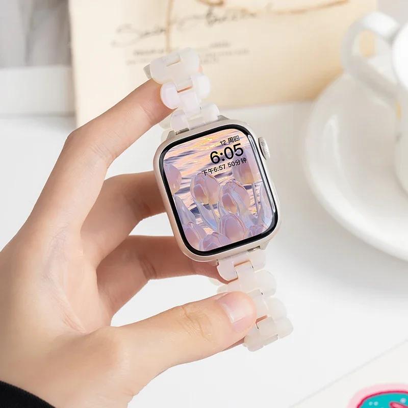 Resin Band For apple watch Ultra 49mm series 9-8-7 41mm 45mm correa 44mm 40mm Slim glacier Link bracelet iwatch 6 5 4 SE Strap