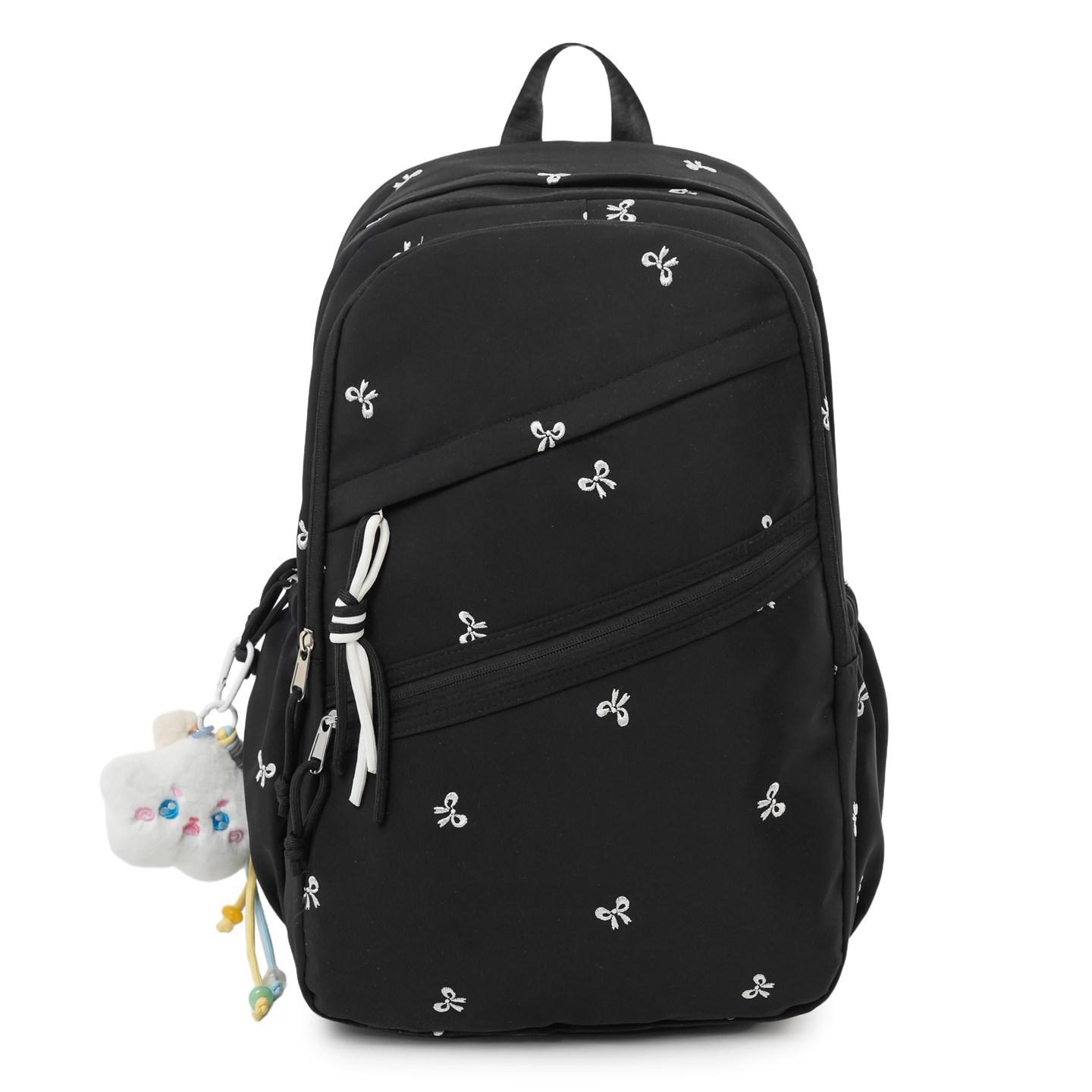 Cute Embroidered Backpack for Women and Girls with Bow Pattern Without Pendant чёрный